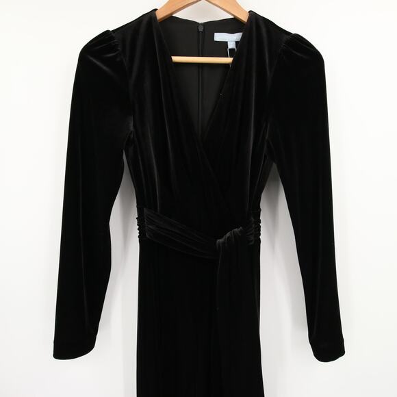 Antonio Melani Jumpsuit Black Velvet Long Sleeve V Neck Tie Waist Surplice 2 NWT - Picture 3 of 9